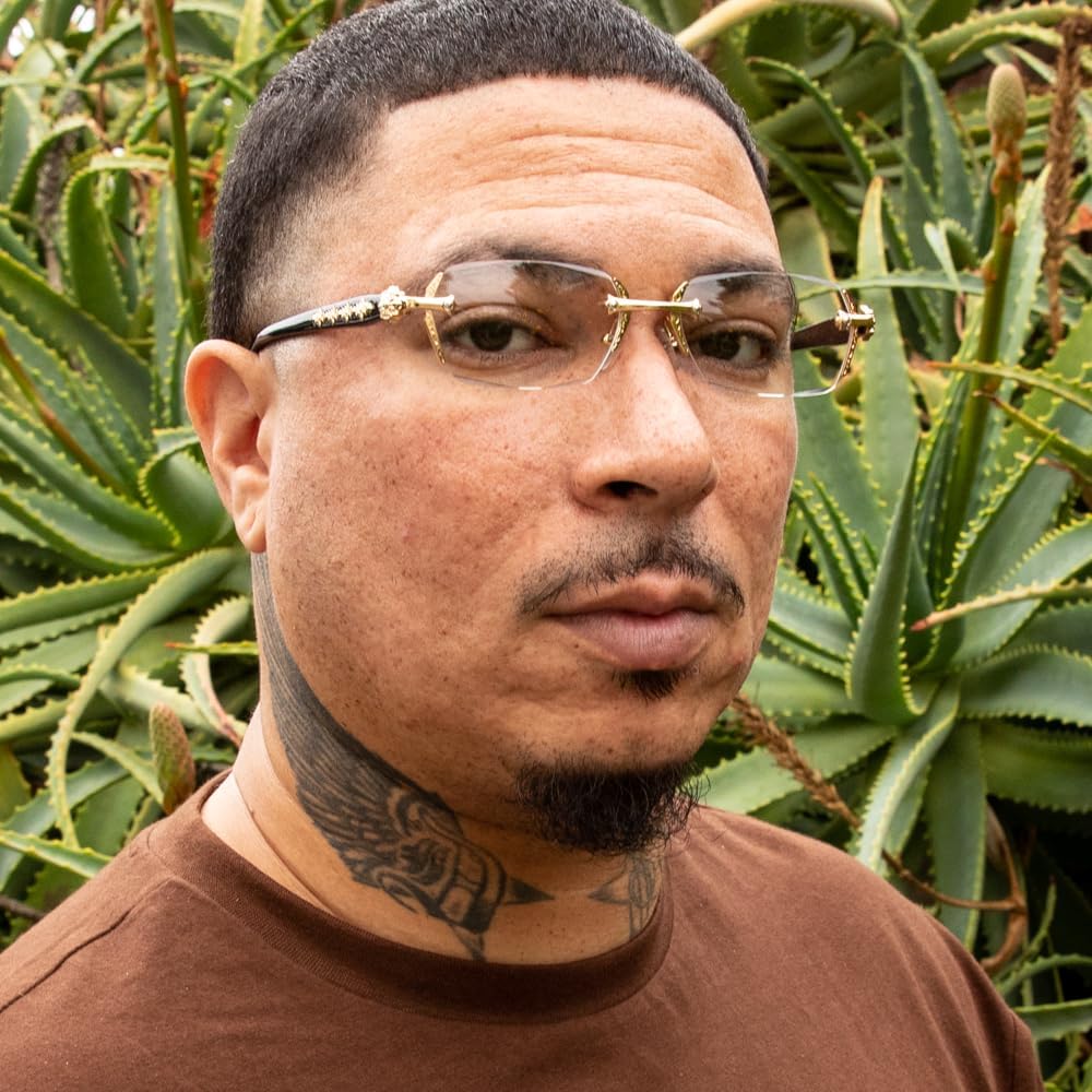 Street Knitted Retro Gothic Cross Style Vintage Designer Edge Cut Rimless Clear Lens Gold Frame Eyewear Unisex Square Frameless Men’s Women Clear Tint Rectangular Hip Hop Luxury Eye Glasses
