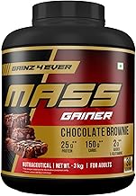 Mass Gainer Protein Powder | Chocolate Brownie Flavor | 25g Protein, 150g Carbs, 2g L-Glutamine | 30 Servings | 3kg | For Adults & Fitness Routine Support