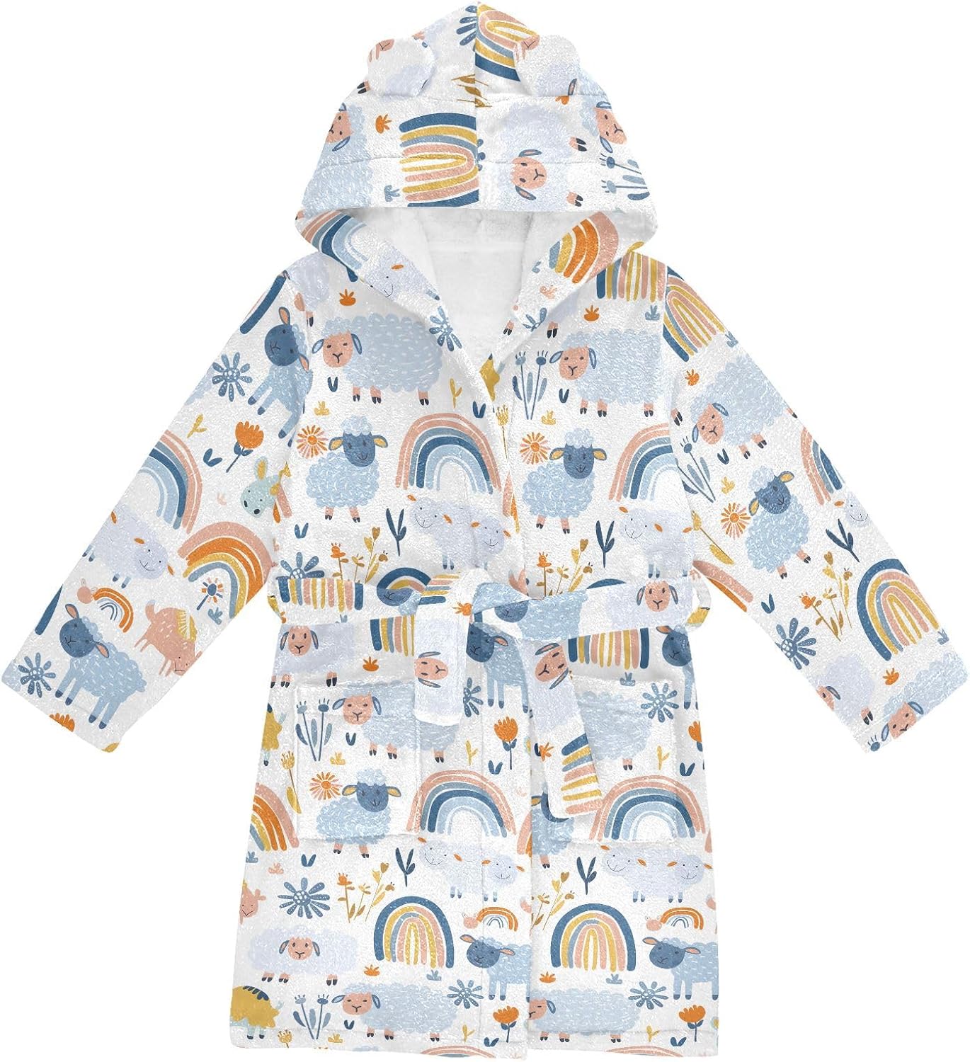 senya Rainbow Cute Sheep Toddler Hooded Bathrobe Kids Soft Plush Bath Towel Robes for Boys Girls 2-12 Years