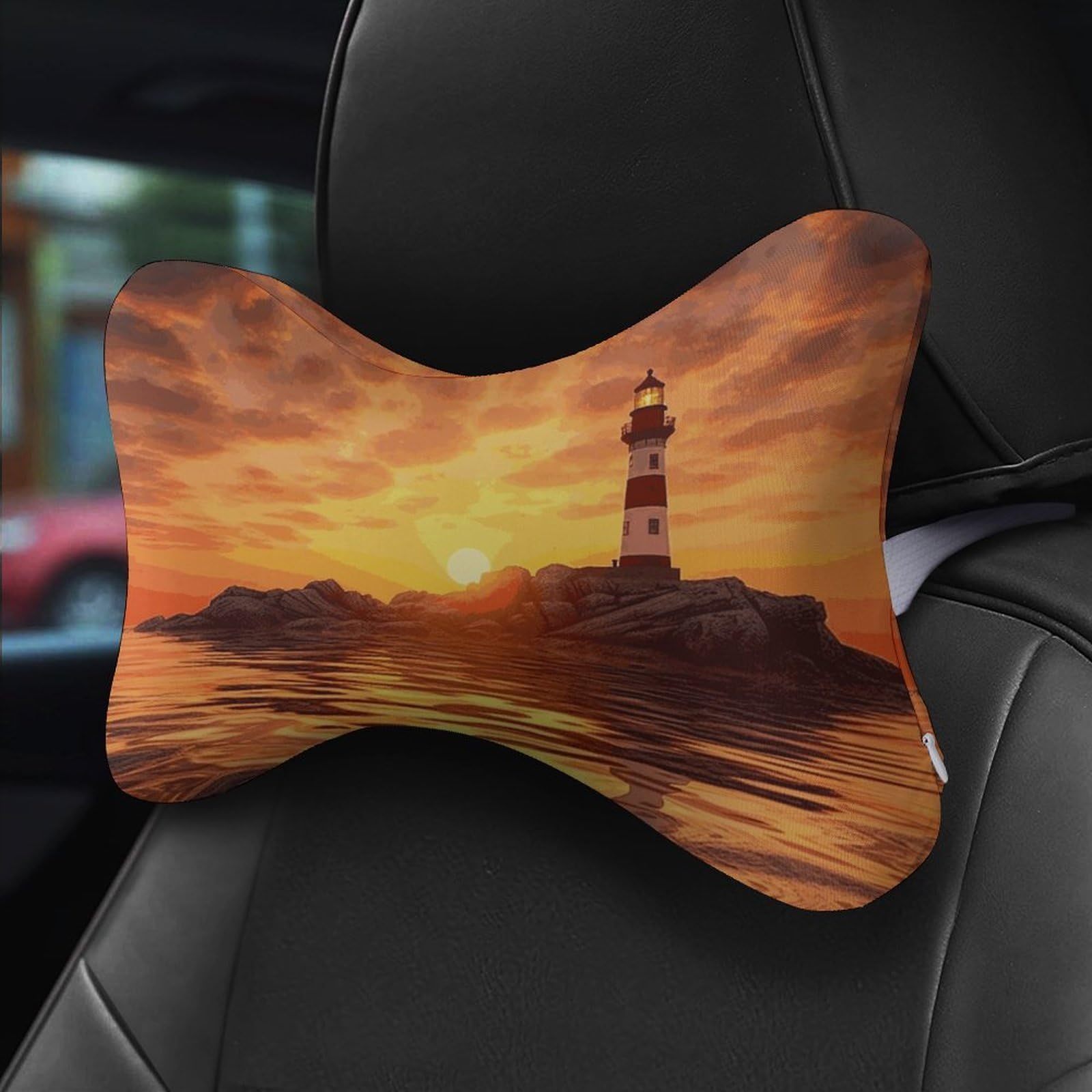 Almohada de faro de mar al atardecer, núcleo de almohada de espuma viscoelástica, cojín, proporciona apoyo para el cuello, almohadas de coche para viajes y oficinas en casa.