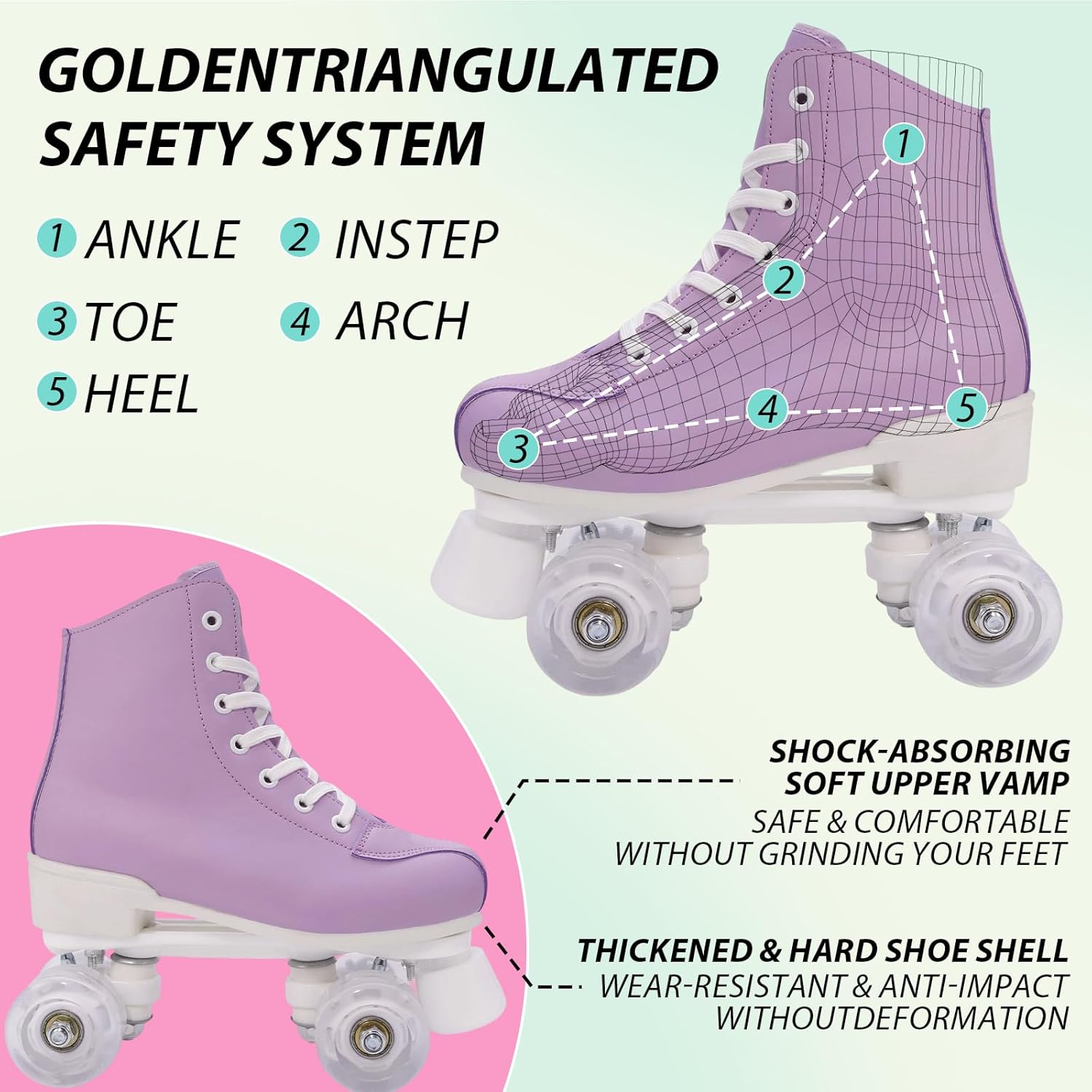 Tmore Roller Skates for Women and Men, Classic Double-Row Indoor Outdoor Roller Skates High-Top Premium PU Leather Adjustable Light Up Four-Wheel Unisex Quad Roller Skates for Beginner Girls Boys