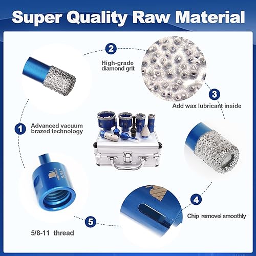 Miniatura 5 de BRSCHNITT - Juego de brocas con núcleo de diamante, sierra de agujero de diamante para azulejos de porcelana, cerámica, mármol, granito con rosca