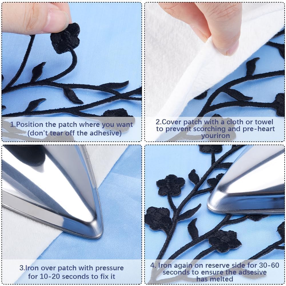 GORGECRAFT 6Pcs Iron on Flower Patches Decorative Sew on Patch Floral Plum Applique Embroidered Fabric Embellishments for Wedding Dress Clothes Decor Repair Jeans Jackets Backpacks Bags Sewing Crafts