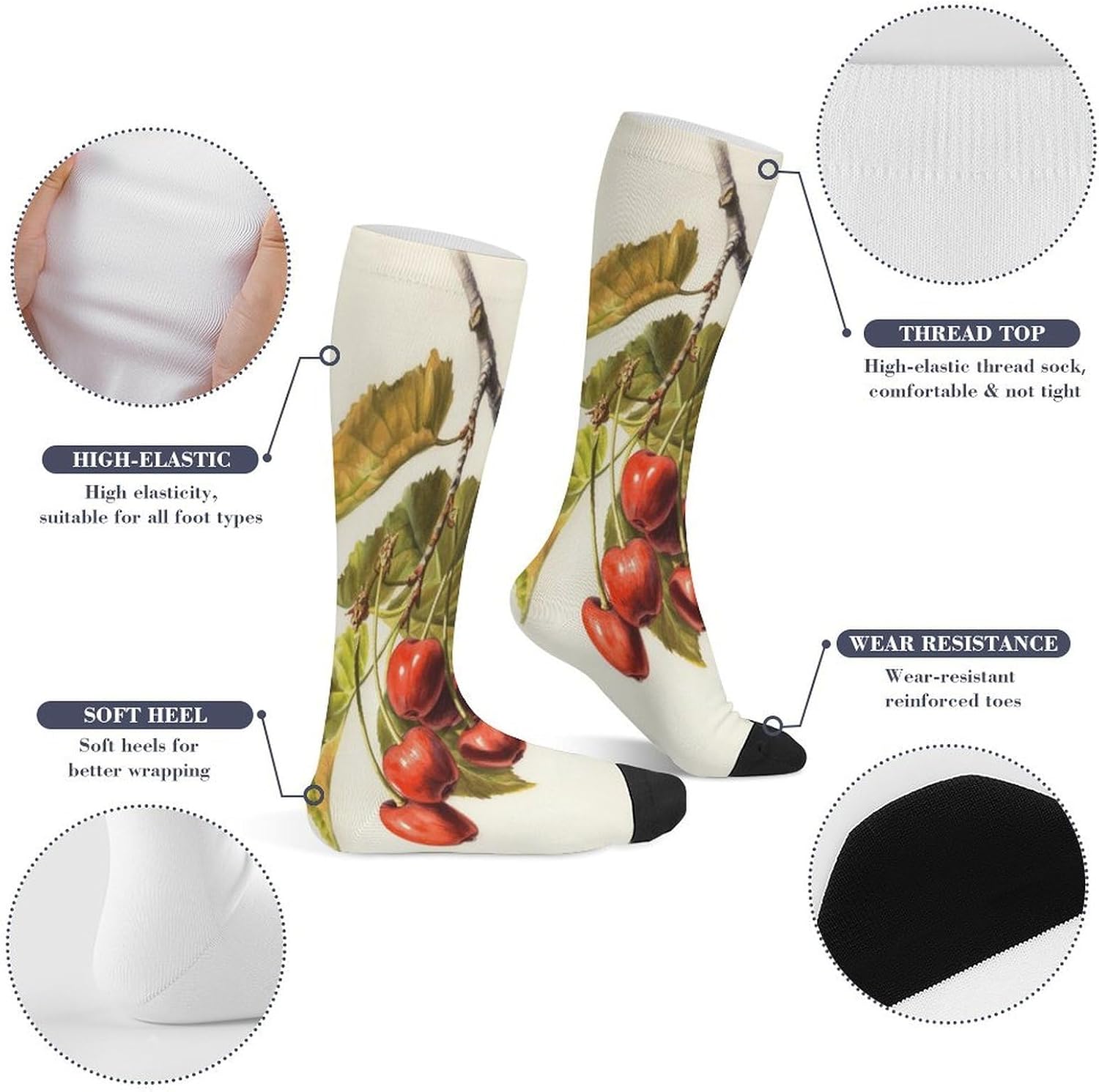 Art Cherry Painting Crew Socks Calf Socks Athletic Crew Sock