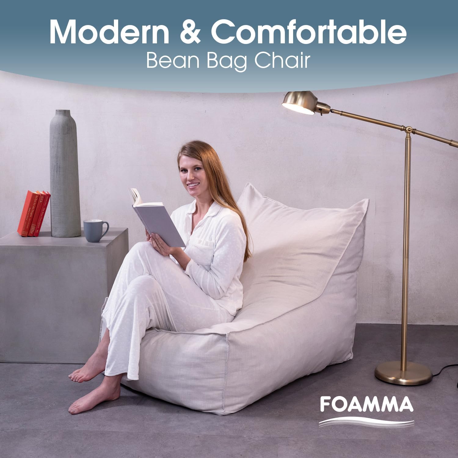 Foamma Bean Bag Lounger, Khaki - Bean Bag Chair for Kids and Adults with Waterproof Fabric, Lounge Seat with High-Density Foam, Ideal for Reading Activities, Patio, Outdoor and Poolside Relaxation