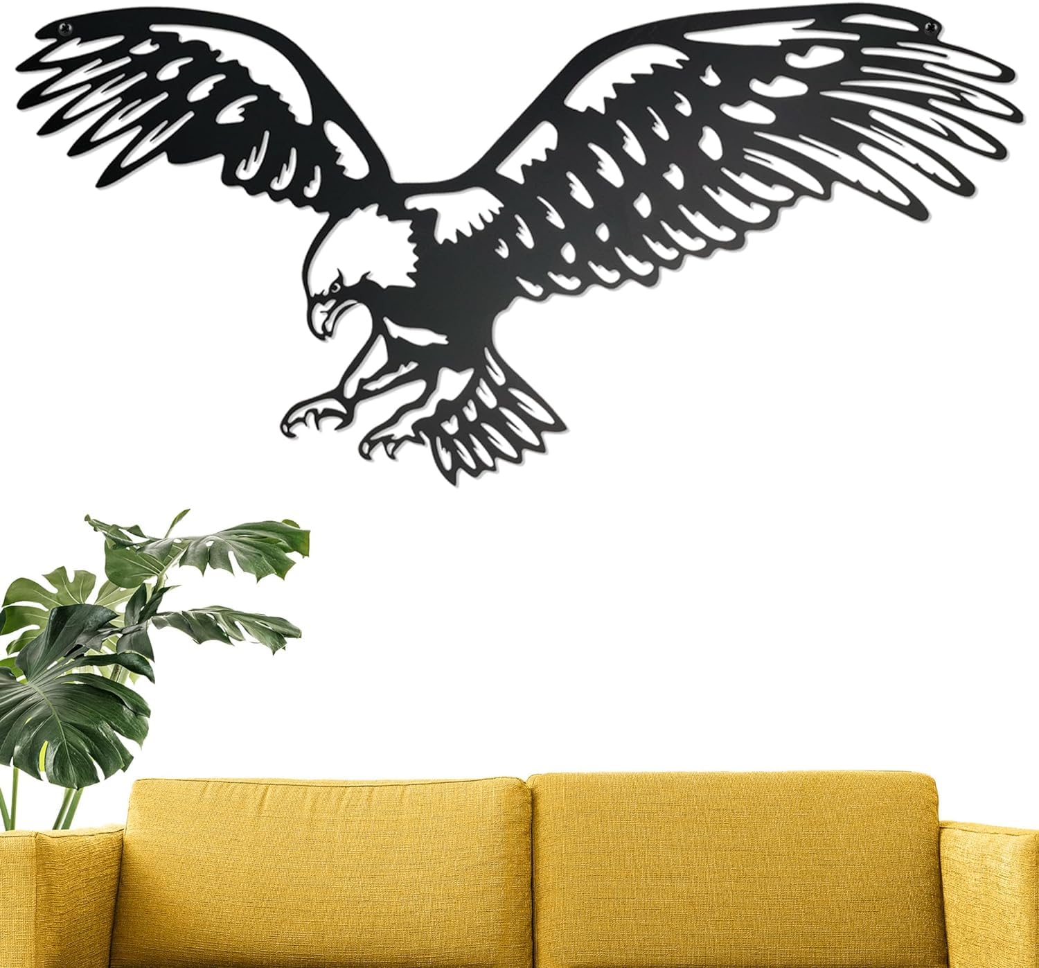 BLIND SHOP Eagle Decor Metal Wall Art, Black Metal Wall Decor, Patriotic Decoration for Men’s Room Garage Outdoor, (Size 58X35X1.5 CM)