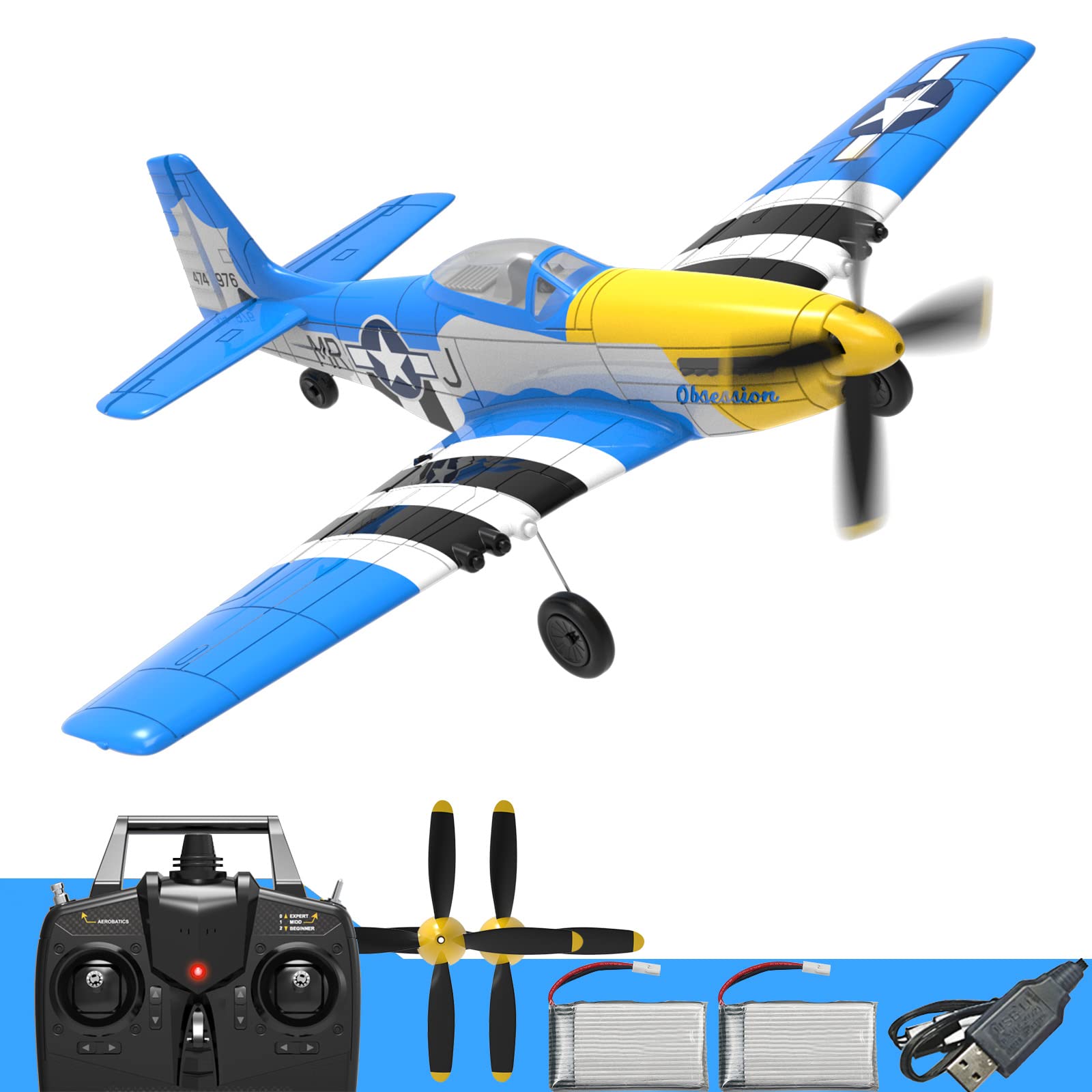 RC Airplanes, 4-CH RC Plane Ready to Fly P51 Pro Remote Control Plane for Beginners with Xpilot Stabilization System, One Key Aerobatic