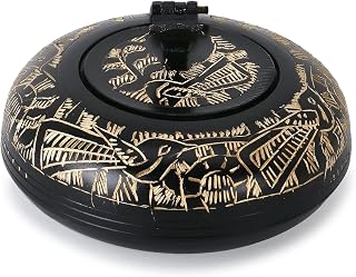 Zap Impex Cenicero de latón hecho a mano con tapa, decoración de Meenakari de color negro, bandeja de ceniza de metal negro/dorado, ZAP-1312