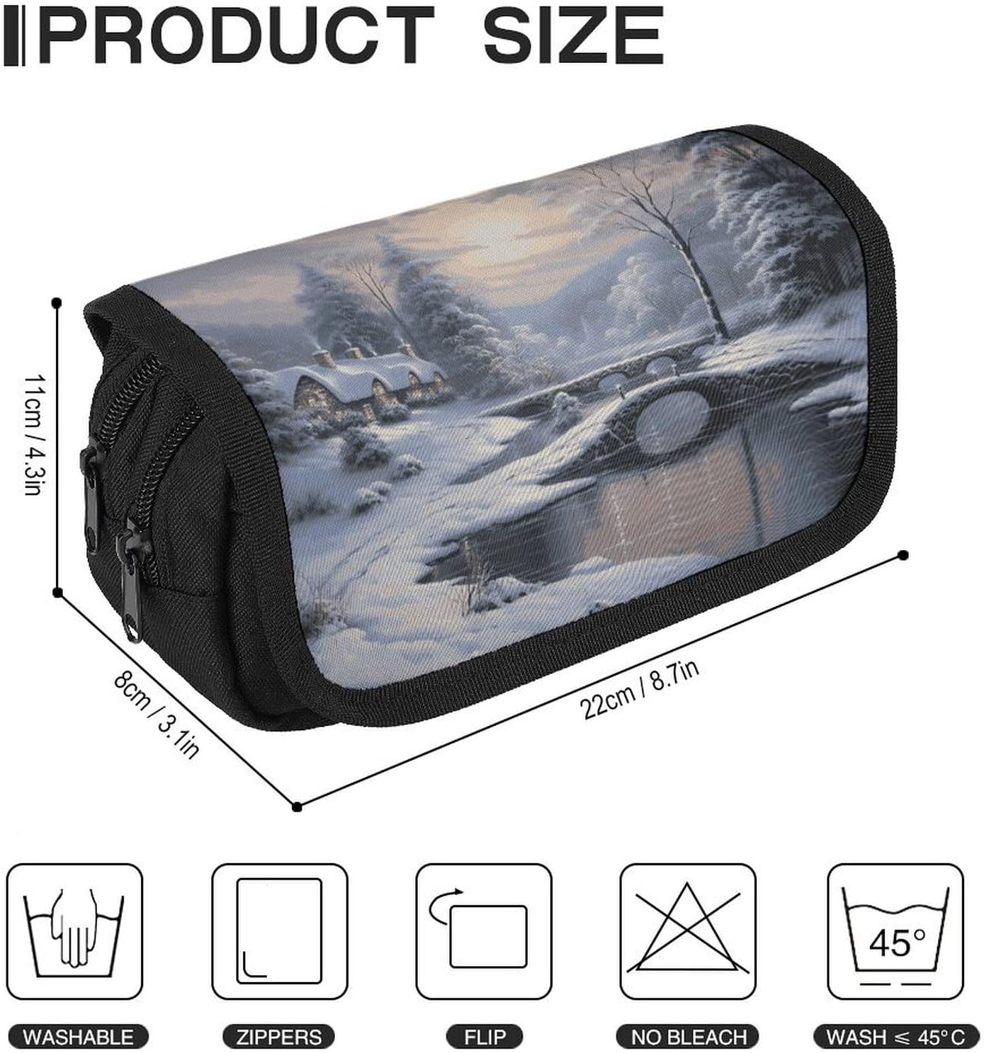 Pencil Pouch Winter Snow Scene Pencil Case for Men Women Cosmetic Bag Aesthetic Pen Bag for Office Multifunctional Bags Marker Pen Case