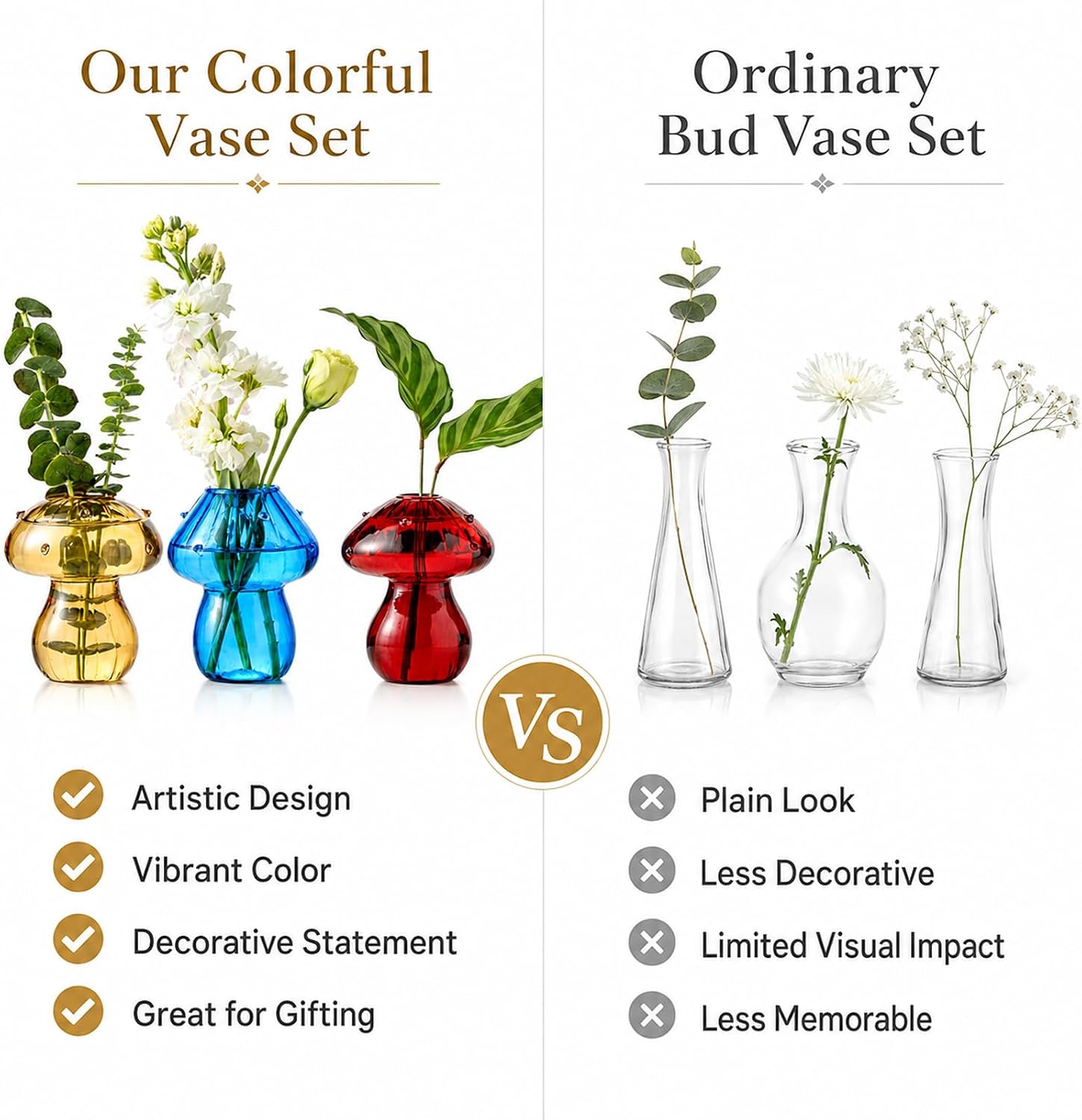 Mushroom Vases, Set of 3 Colored Plant Propagation Station, Mushroom Propagation Vase, Mini Terrarium for Plants, Cute Glass Hydroponic Vase for Flowers, Gifts for Women, Plant Lover (3)