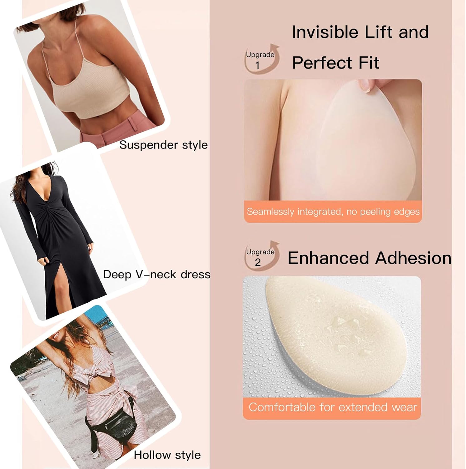 Silicone Nipple Covers for Women - 2 Pairs Invisible Strapless Sticky Bra Ultra Thin Reusable Adhesive Pasties with Lift for Backless Dresses Pink - Image 4