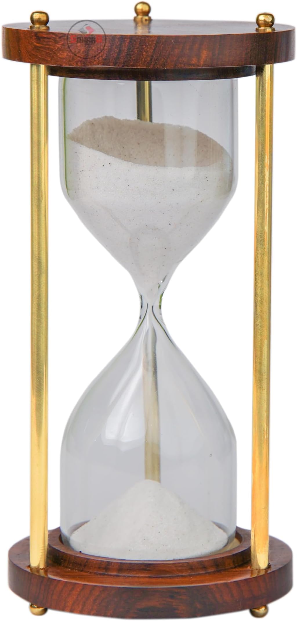 10 Minute Wooden Hour Glass | White Sand Color | 6.5x6.5x12.5cm | 10 Minute Sand Timer Home & Kitchen Office Table Use Decoration | Hourglass for Gifts (Pack of 1).
