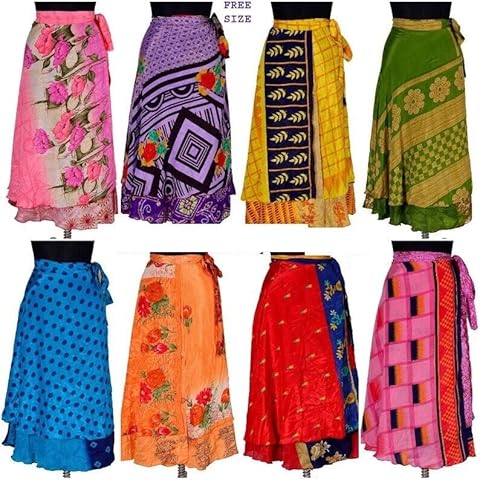 Fashionshopmart Layer Magic Silk Wrap Around Skirt/Dress - Silk Sari Wrap, Two Layers Wrap Around Silk Long Skirt Pack of 5 PC Cover