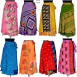 Fashionshopmart Silk Sari Wrap Around Skirts for Women – Reversible 2-Layer Long Boho Skirts/Dresses – Assorted Colors – Pack of 5