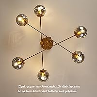 Vista 7 de Lámpara de araña de 6 luces dorada con cubierta esférica de vidrio Sputnik, lámpara de techo de 34" de gran tamaño para comedor, lámparas de araña