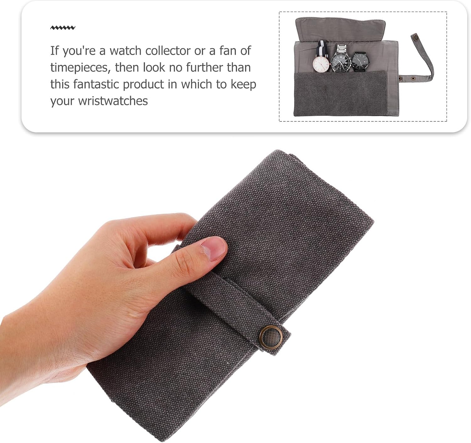 MAGICLULU Watch Band Storage Bag and Smartwatch Accessories Pouch Nylon Organizer Roll with Snap Button Gray Portable Case for Travel and Home Use image 3