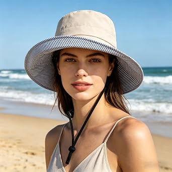 Womens Wide Brim Sun Hat UPF 50+ Foldable Bucket for Beach Travel