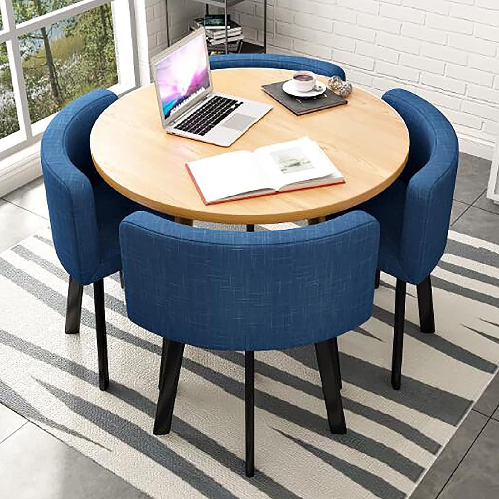 ASerZenith Modern Round Dining Table Set With Chairs Space Saving Design Ideal For Dining Room Living Room Reception Room Conference Table Lounge Stylish And Functional Furniture For Any Space,63