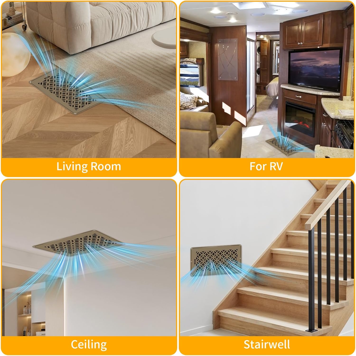 Floor Vent Covers, Floor Register 6x12, 2 Pack Adjustable Decorative Vent Covers for Home Floor, Ceiling or Sidewall Vent with Screws, Rust-Proof Heavy Duty Walkable Steel Floor Vents (6'' X 12'')