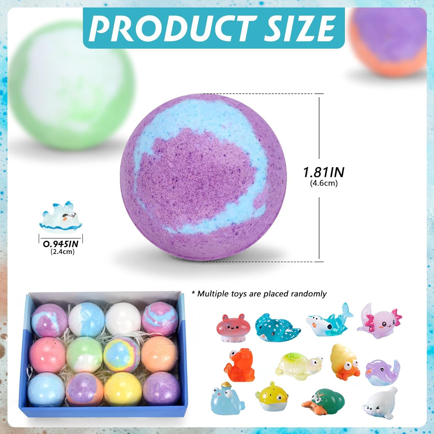 Ocean-Themed Bath Bombs Gift Set 12 Pack, Hidden Surprise Toys Inside, Gentle Formula for Sensitive Skin, Colorful Fizzing Bath Bombs with Natural Scents, Perfect Kids Gift for Holidays & Birthdays