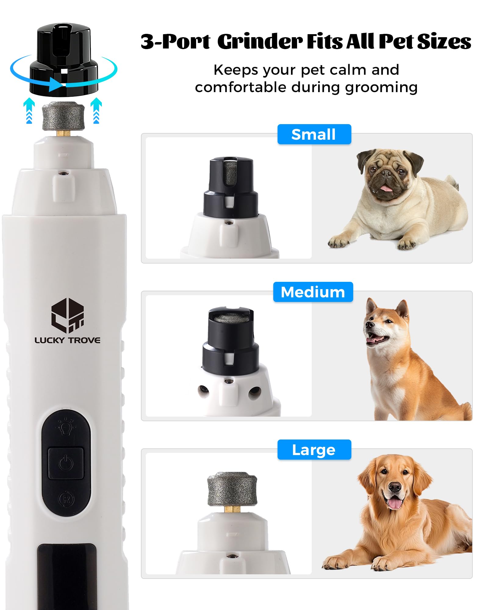 Broyeur à ongles silencieux pour chien 2026 5 vitesses avec double lumières | 45 dB ultra silencieux, limage indolore, capuchon anti-poussière, 1 + 2 têtes de rechange. Sans danger pour toutes les