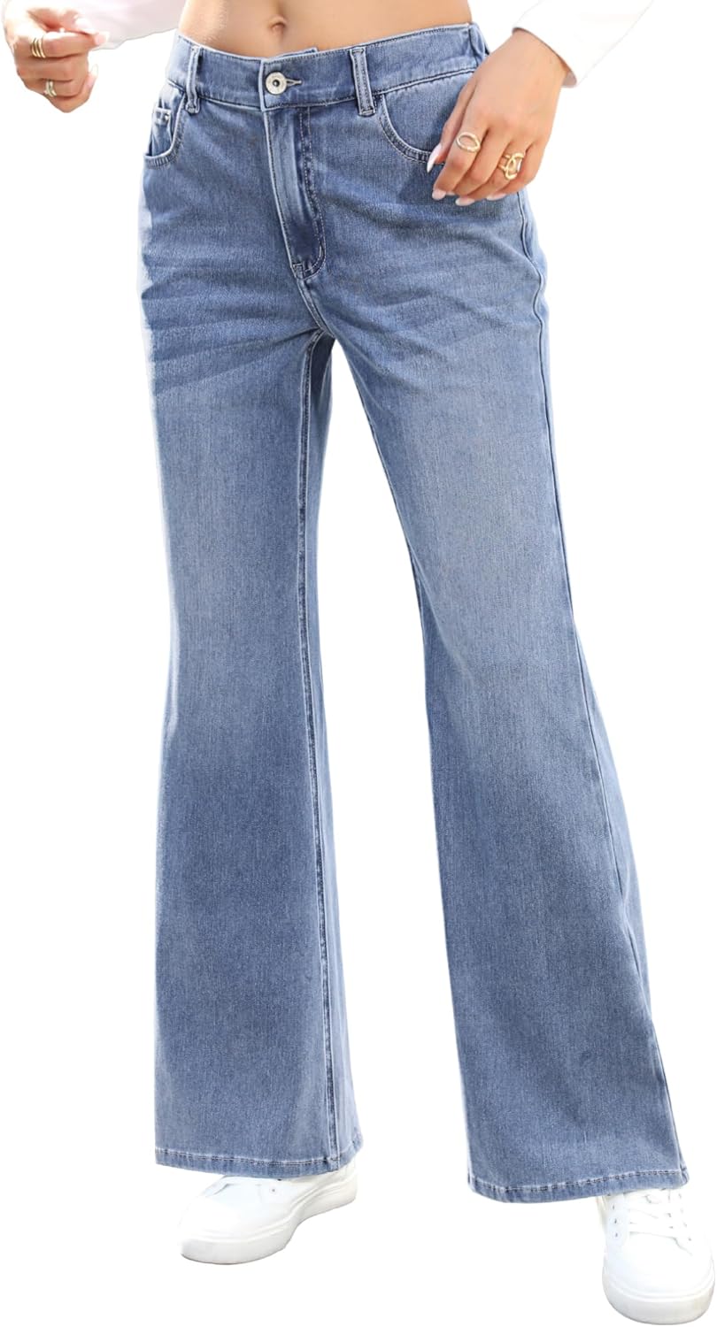 ELLEVEN High Stretchy Bootcut Sweatpant Jeans for Women, Elastic Waist Baggy Bell Bottom Pull on Jeans