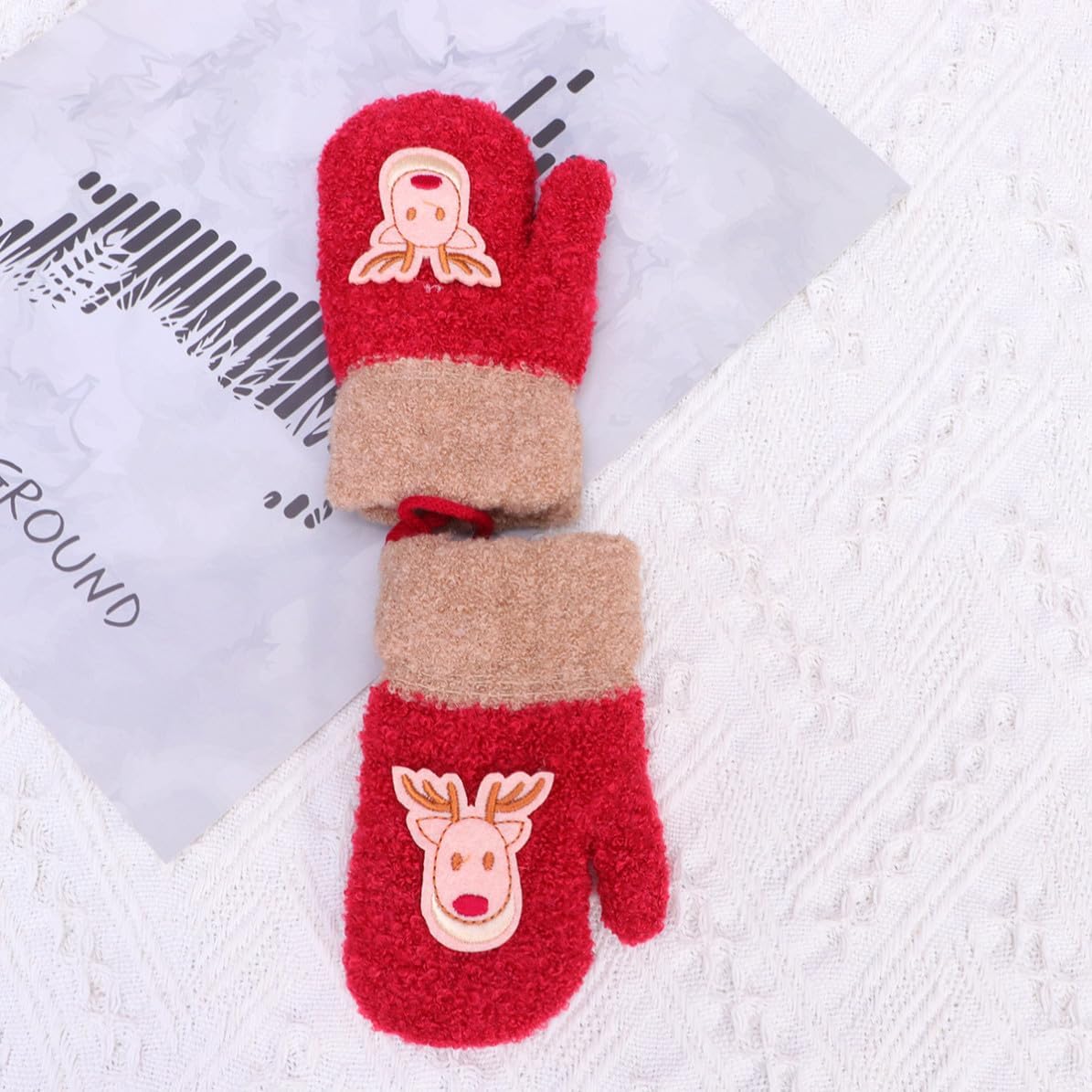 Red Christmas Fleece Mitten Gloves, 2-5 Years Old