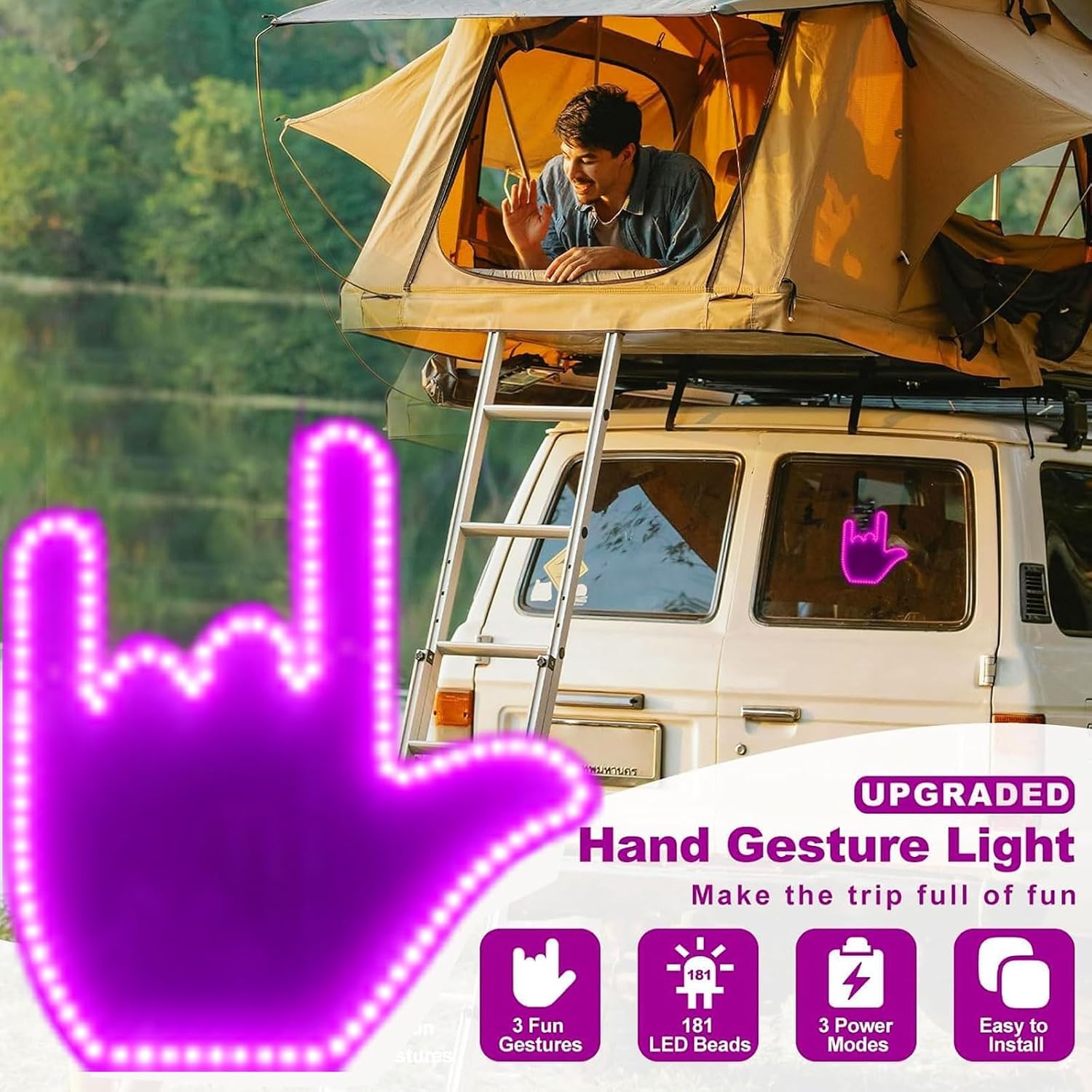 Glohand Finger Car Light, Glo Gesture Finger Flicker Lights, Light Up Hand Gesture Light for Car Window, Road Rage Led Hand Gestures, Glow Gesture Led Sign with Remote(A)