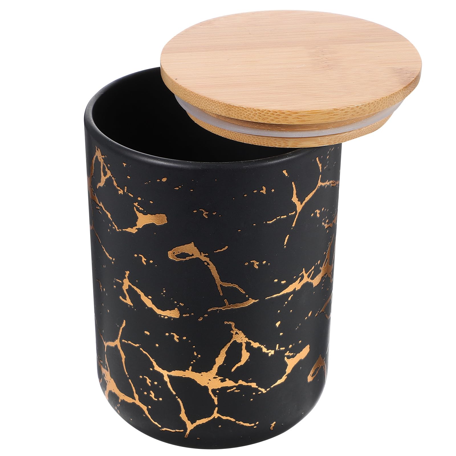 Healeved Barattolo in Ceramica Nero Ermetico con Coperchio in Legno