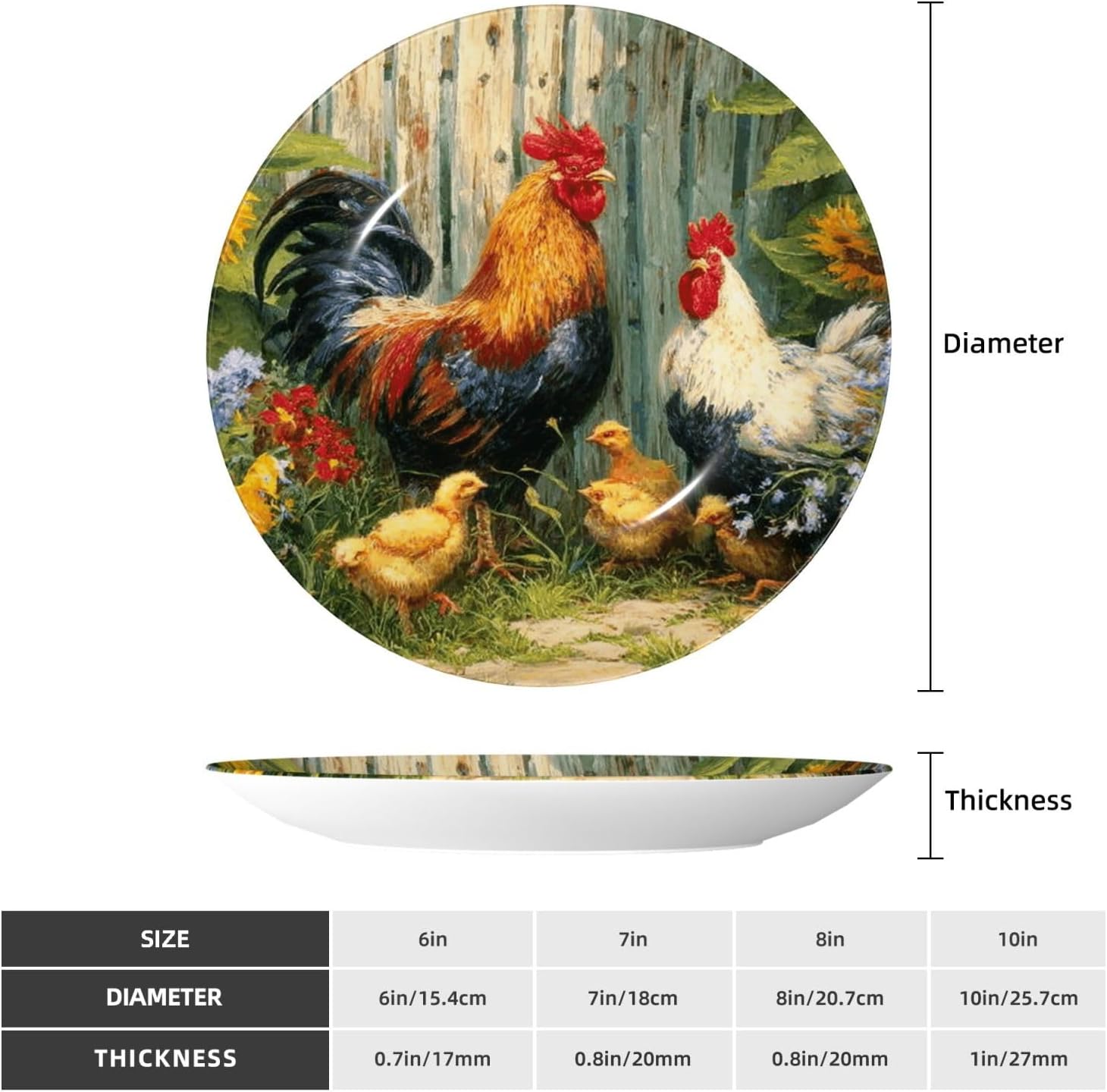 Decorative Plate 10in Bone China Dessert Plates with Display Stand Ceramic Ornament Ceramic chicken painting Decorative Plates Art Crafts Porcelain Plate for Home Club Living Room