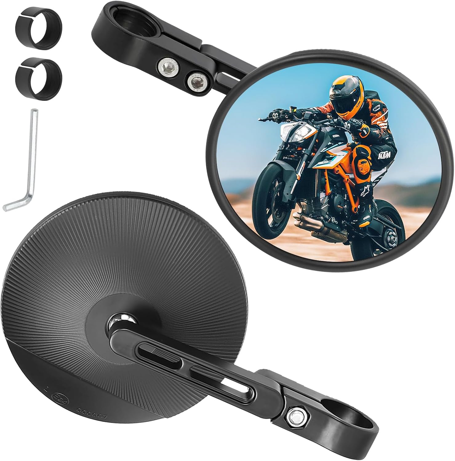 Motorcycle Handlebars End Mirror Rear View Side Mirror for 22mm & 25mm Aluminum Handlebar Compatible with Most Motorcycles, E-bike, Scooters, ATV, UTV