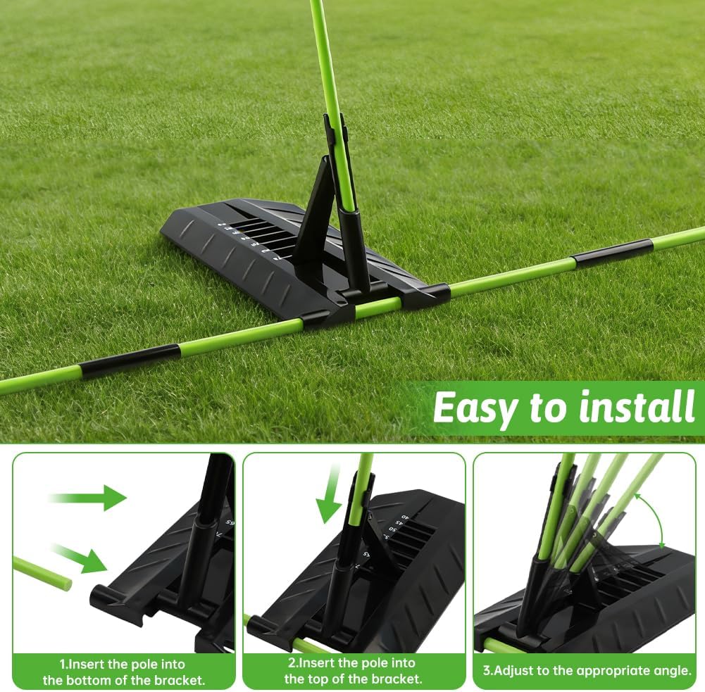 Golf Alignment Stick Holder Kit, Golf Training Aid Angle Adjustable with 6 Fiberglass Alignment Rods and ABS Angle Board, Swing Path Trainer Board for Backyard Practice