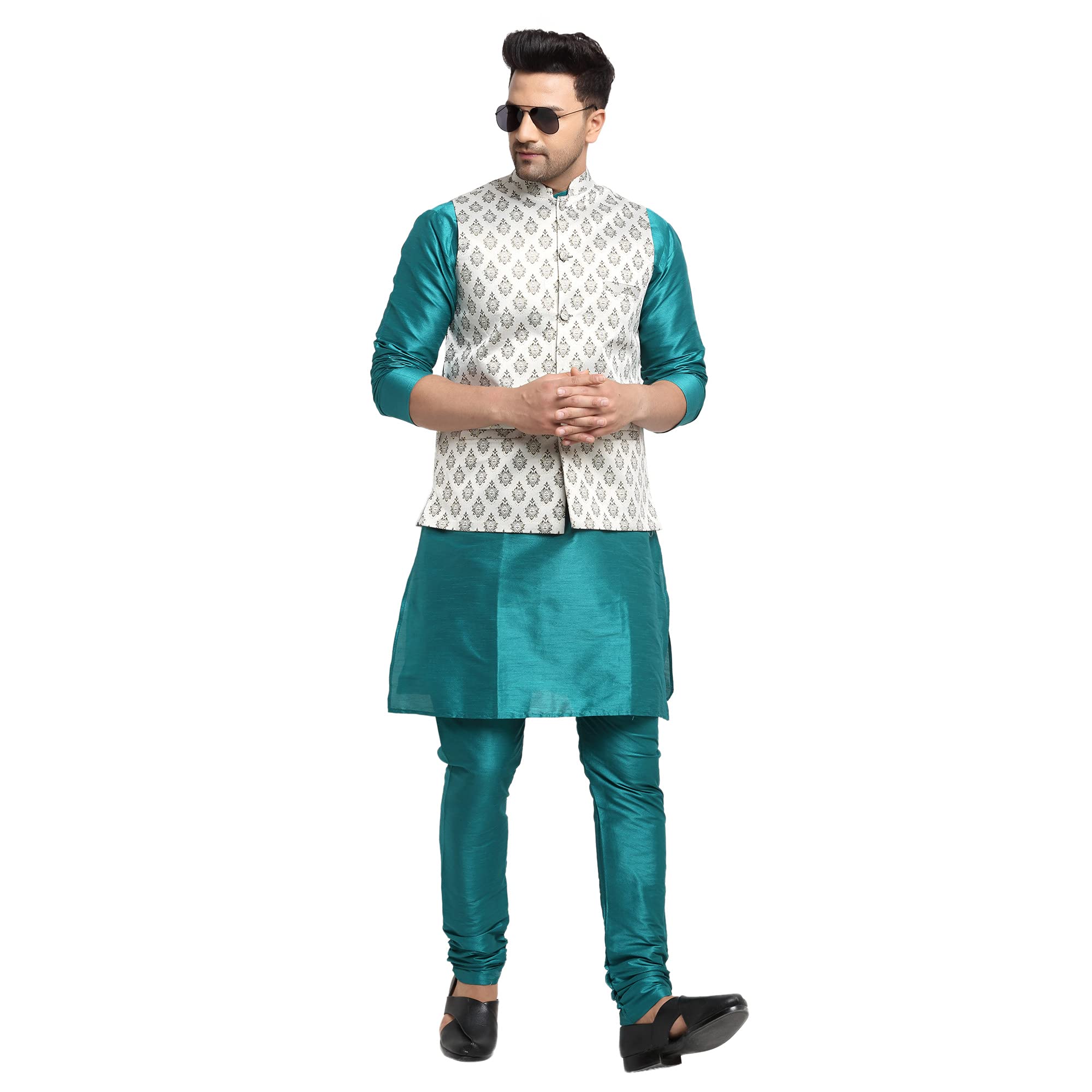 Men's Kurta Pyjama & Printed Nehru Jacket Set.-image-35