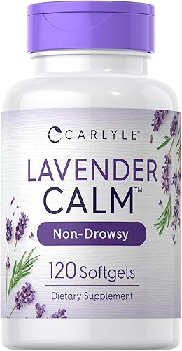 Carlyle Pastillas de lavanda | 80 mg | 120 cápsulas de gel suave | Fórmula calma y sin somnolencia | Suplemento sin OMG y sin gluten