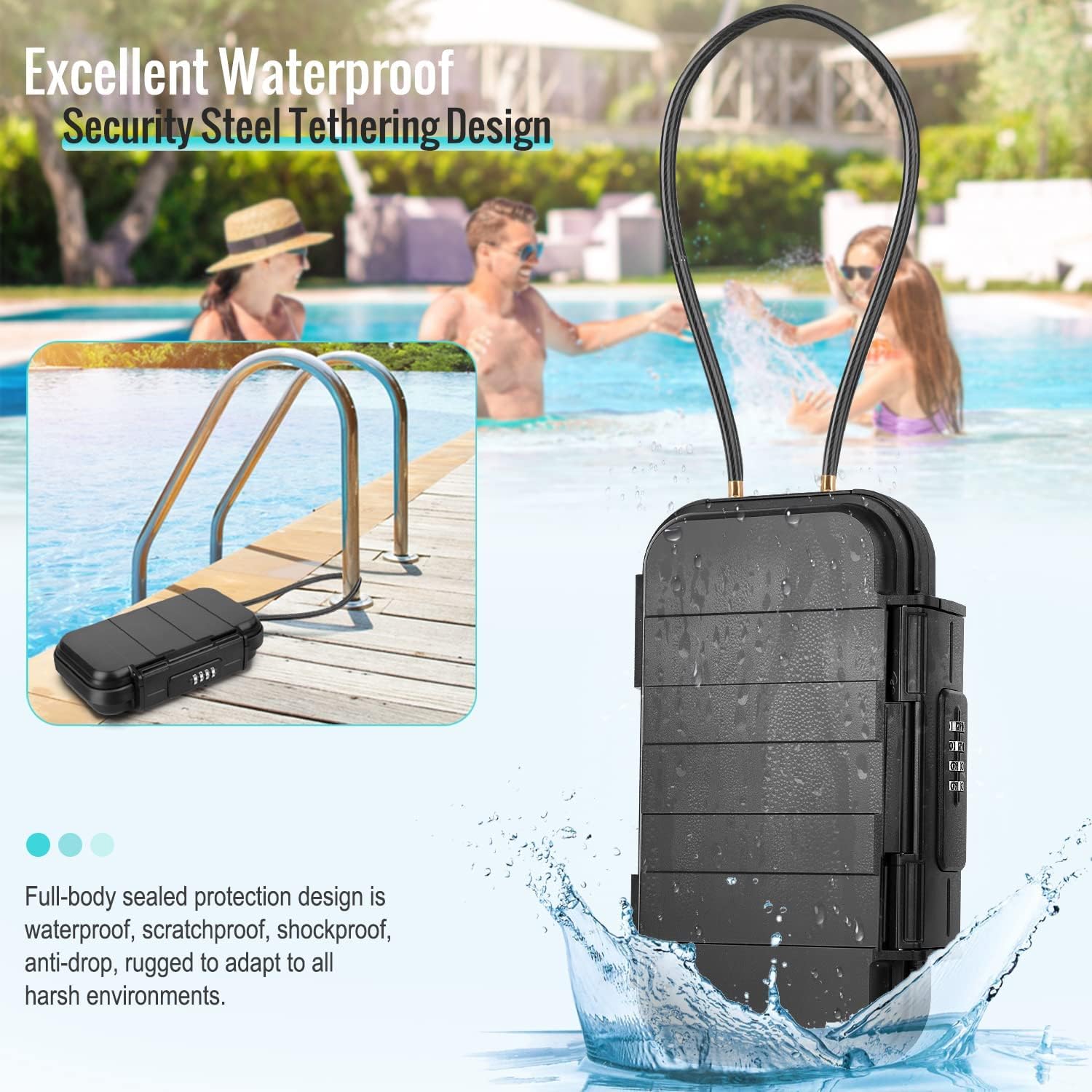 BKNOOU Cassetta di sicurezza da viaggio, portatile, sicura per viaggi, antifurto, da spiaggia, impermeabile, piccola scatola con serratura a combinazione con catena rimovibile, cassetta di sicurezza