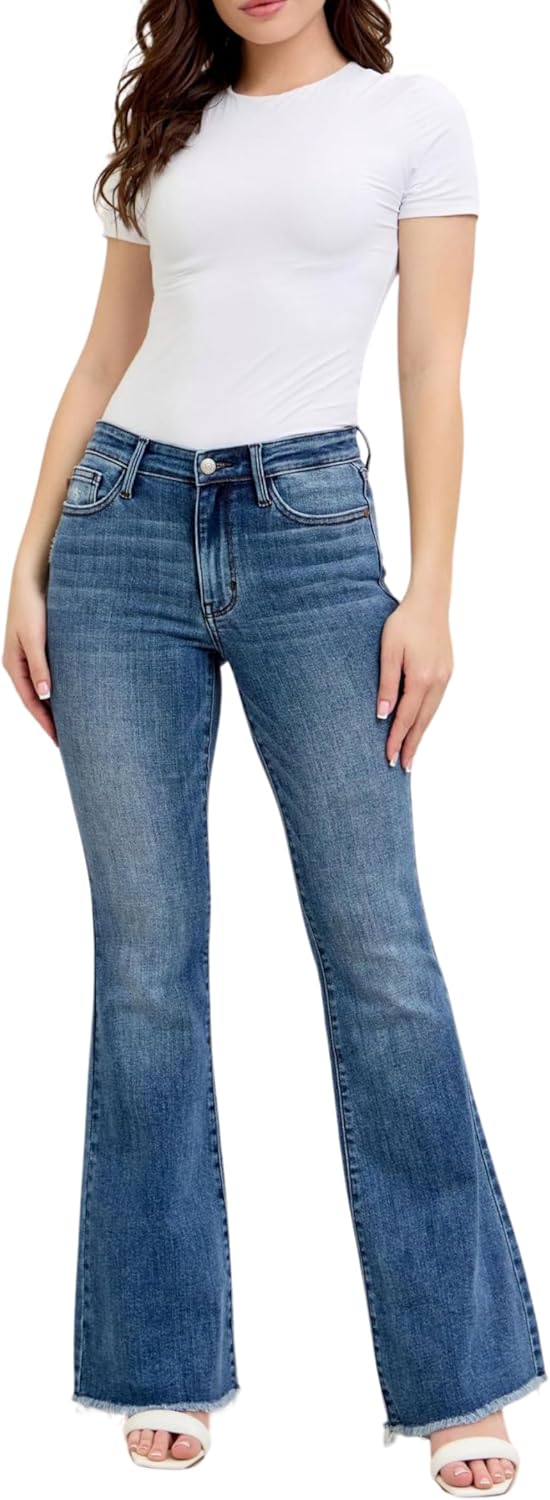 Judy Blue Mid Rise Vintage Fray Hem Flare, Inseam 33" - Image 2