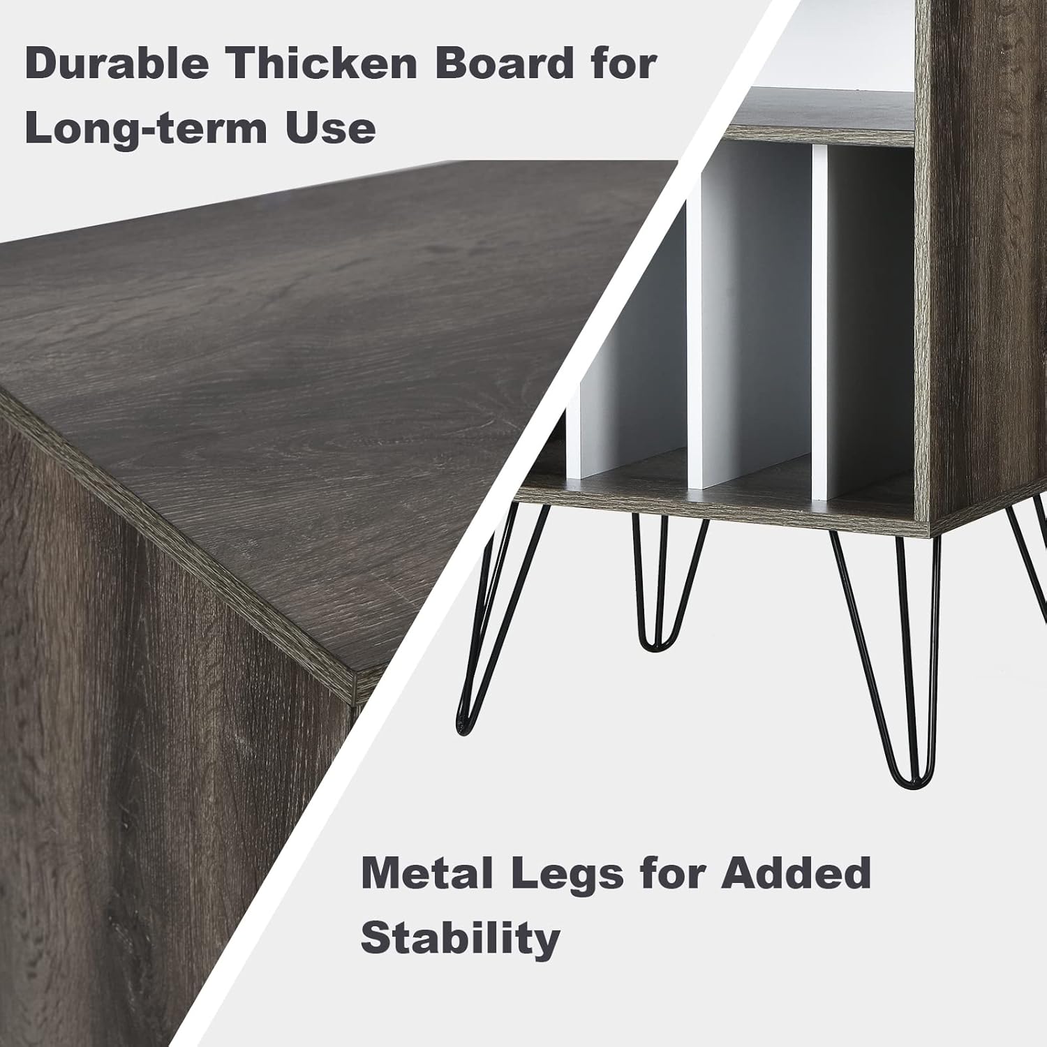 Tangkula Record Player Stand, Turntable Stand with Metal Legs, Vinyl Record Storage Cabinet w/ 5 Open Shelves Holds up to 150 Albums for Living Room Bedroom, Vintage End Table, 21 x 18 x34 in (Grey)
