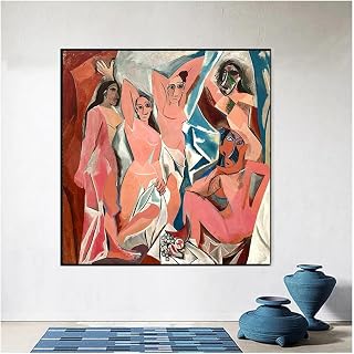 Famous Les Demoiselles d'Avignon by Picasso Canvas Paintings Artwork Posters Wall Art Picture for Living Room Decor 70x70cm(28x28in) WithFrame