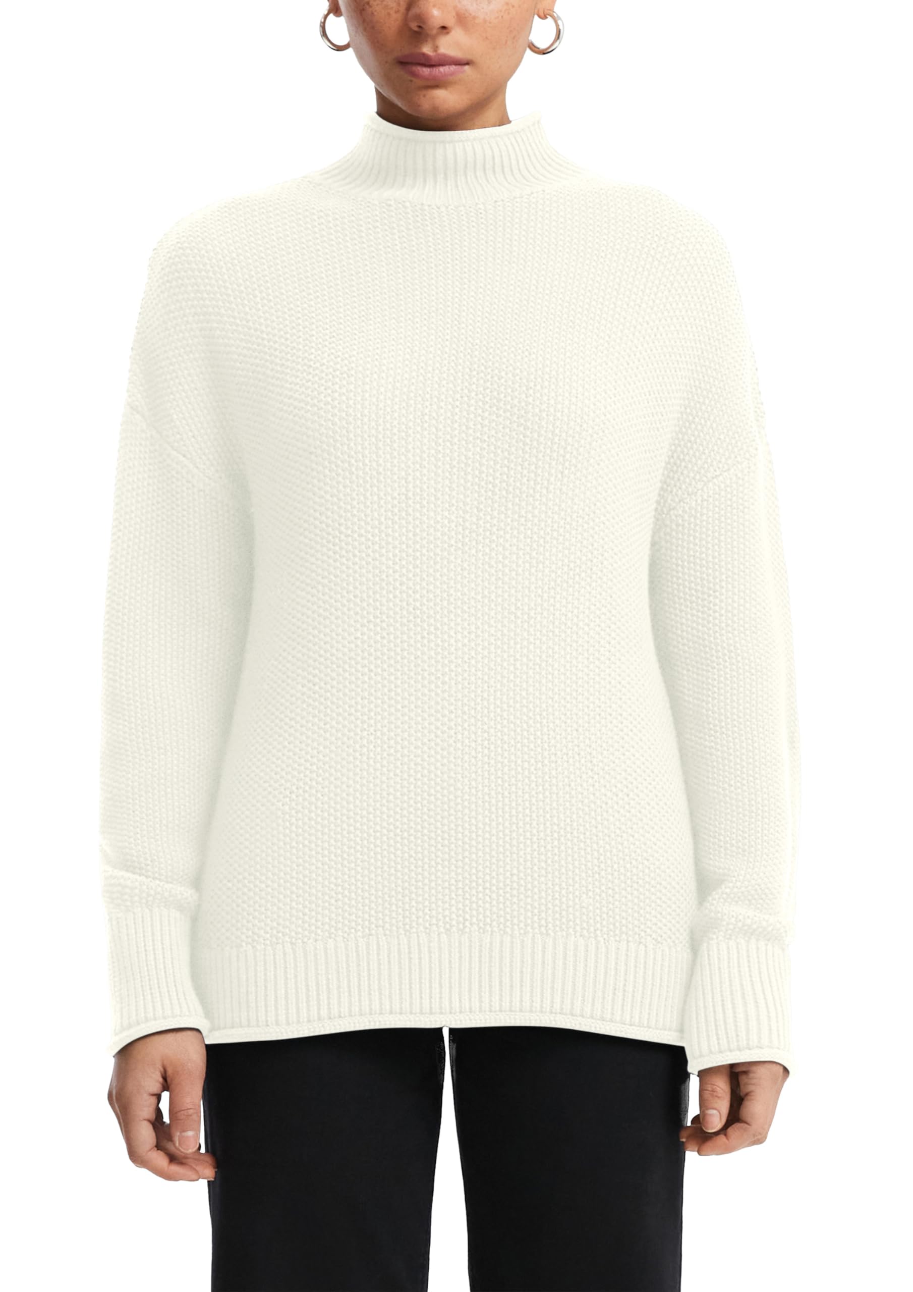 QS Damen Strickpullover – Regular Fit, Stehkragen, Baumwollmix