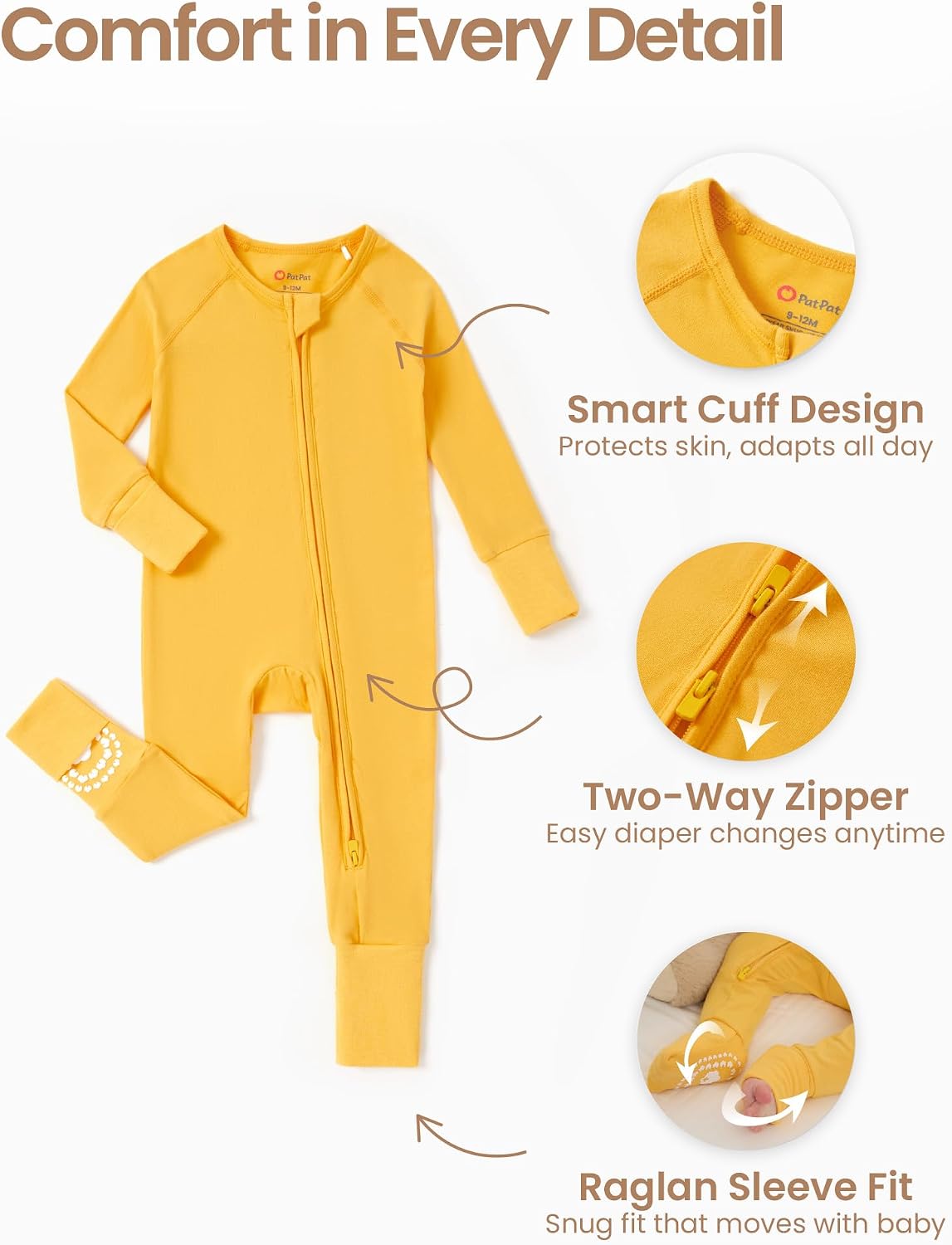 PATPAT Organic Cotton Baby Footie Pajamas for Newborn Boy Girl