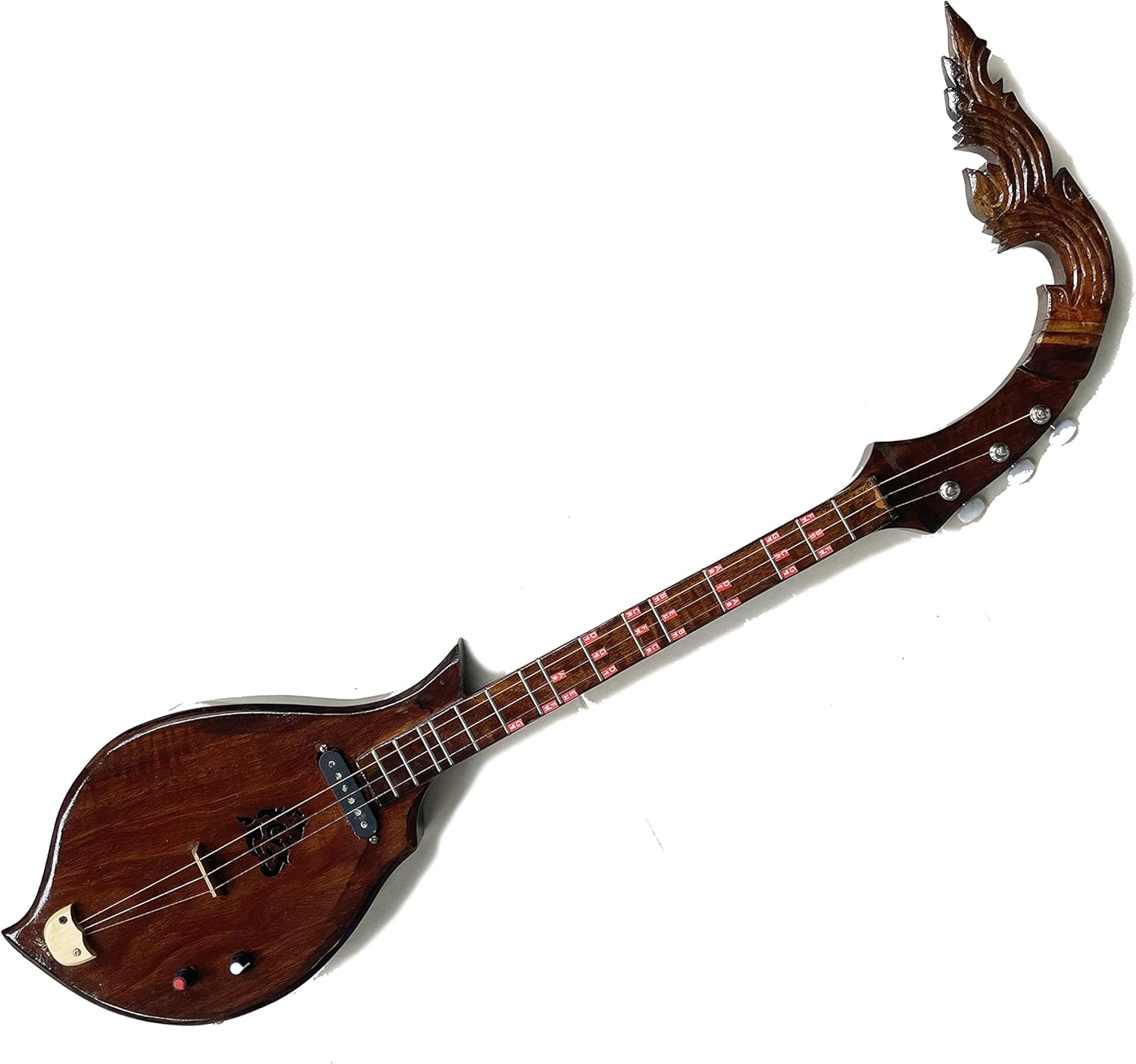 Isarn Acoustic Electric Phin 3 Strings, Thai Lao Guitar Musical Instrument, Traditional Thai Classical Musical Pin121, brown, (Pin106)