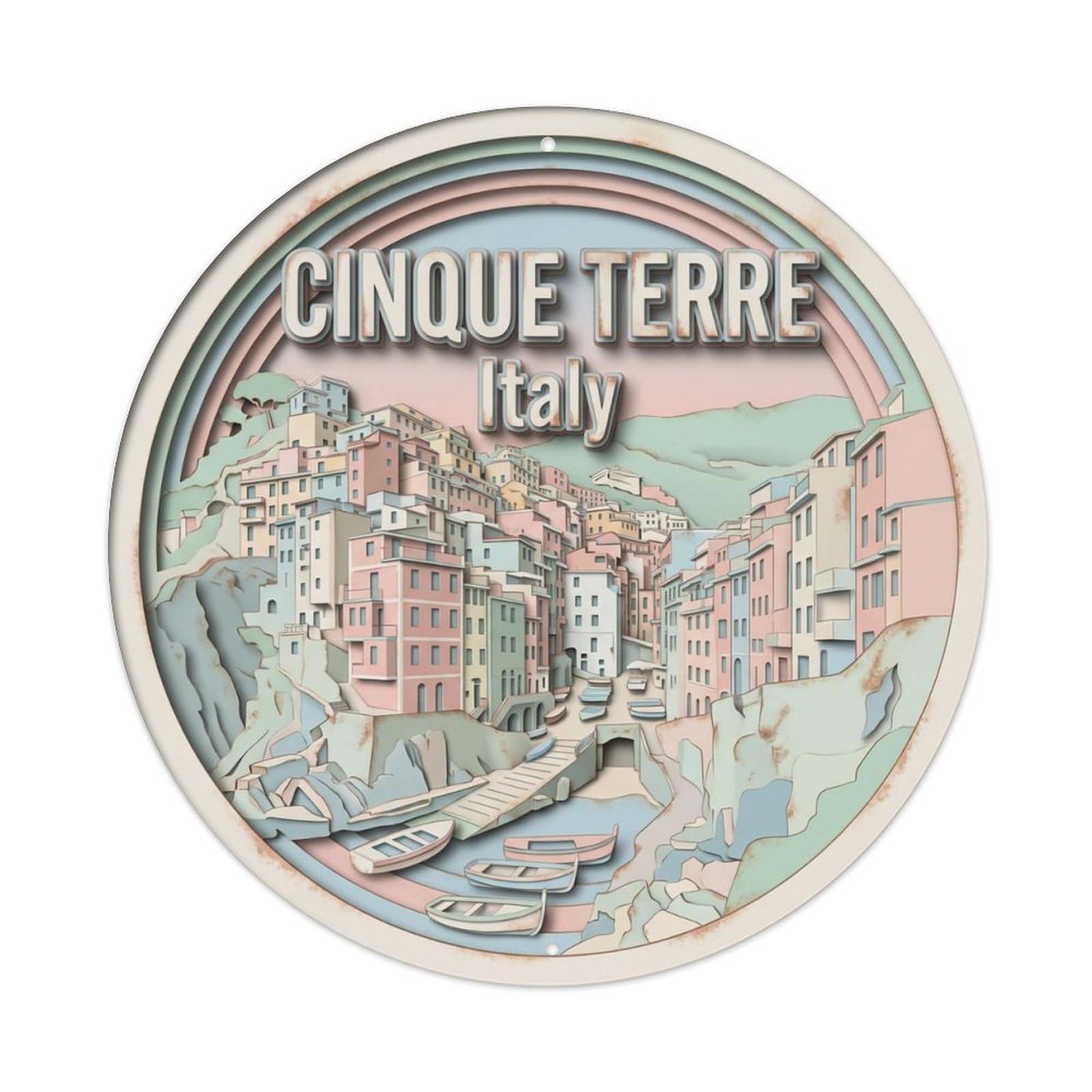 Vintage Travel Cinque Terre Italy Azure Metal Tin Sign