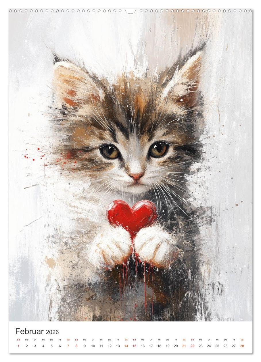 Pfotenpoesie (Wandkalender 2026 DIN A2 hoch), CALVENDO Monatskalender: Treue Katzen sind flauschige Seelengefährten mit sanften Pfoten und großen Herzen. (CALVENDO Tiere)