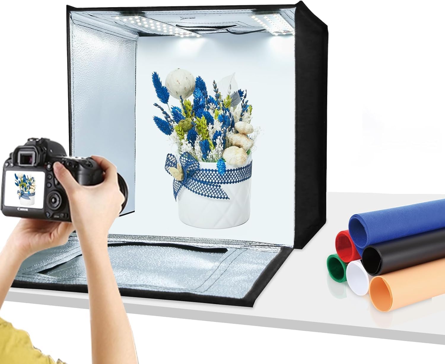 PULUZ Light Box Photography 40cm / 16" Portable Photo Booth Box with Adjustable 160 LED Lights & 6 Photo Backdrops for Product Photography Foldable Shooting Tent Soft Box Photo Studio Box light board