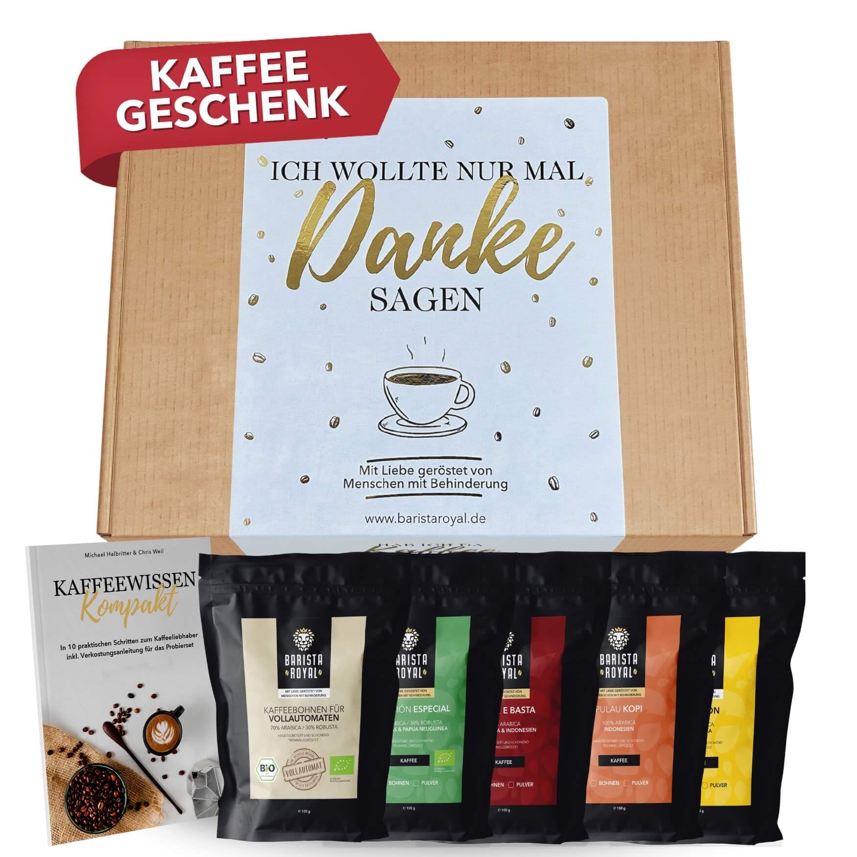 Kaffee Danke Geschenkset 5 x 100g Kaffeebohnen Probierset