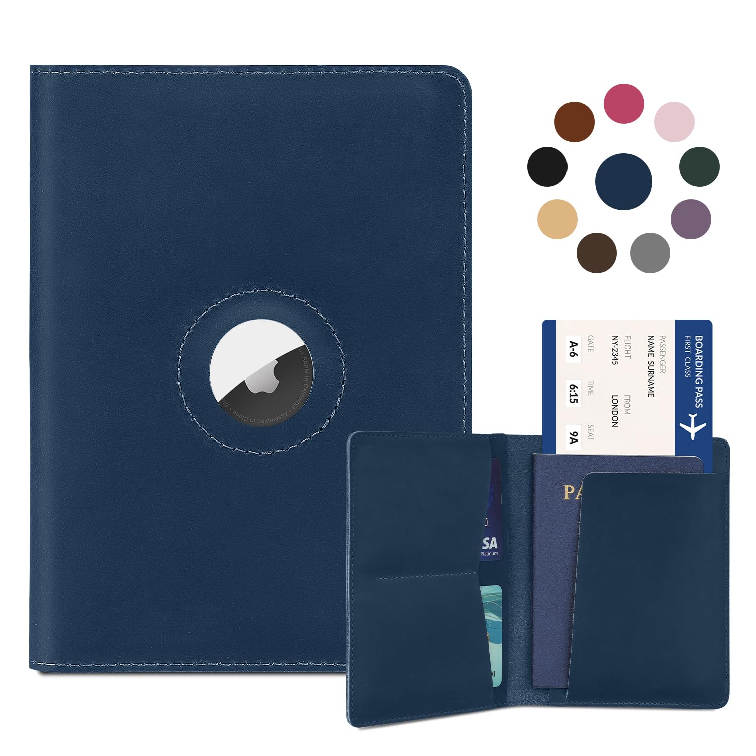 Airtag Passport Holder for Women Men Travel, Real Leather Passport Wallet, Handmade Passport Cover Case with Airtag Slot, Travel Must Haves Essentials