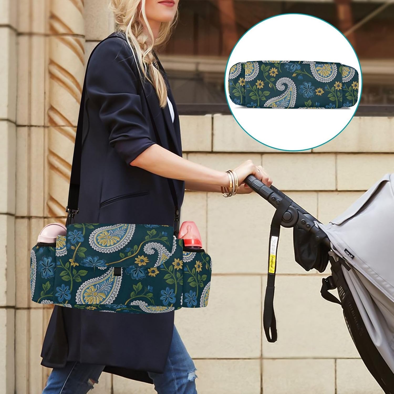 Retro Trendy Floral Paisley Blue Green stroller console organizer stroller caddy bag socks acesorios para baby accesorios para carro de ni?os para frio