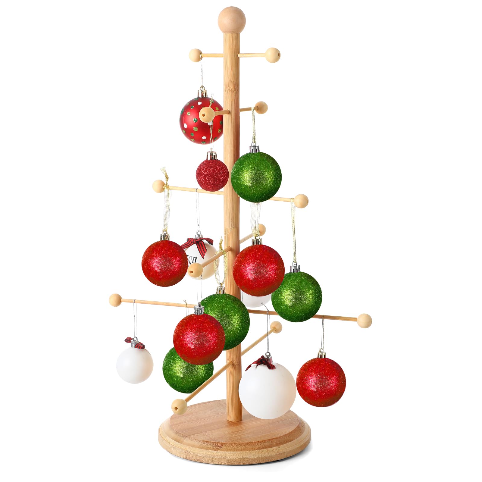 Cinnvoice Christmas Tree Ornament Stand Holder with Arms Wooden Christmas Hanger Pretzel Sausage Rack for Counter Top Ornament Display Desktop Tree Holiday Party(17.72 in)