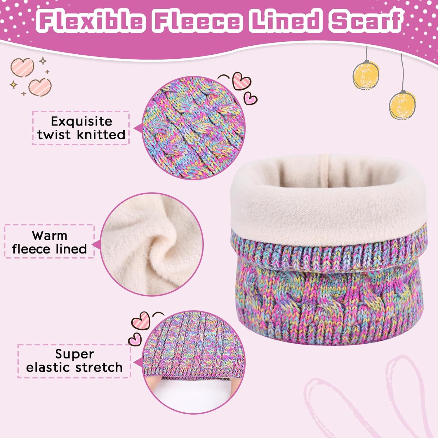 ZOORON Kids Winter Hat Gloves Scarf Set,Girls Boys Toddler Beanie with Earflaps Neck Warmer Gaiter Mittens Fleece Lined Set - Image 3