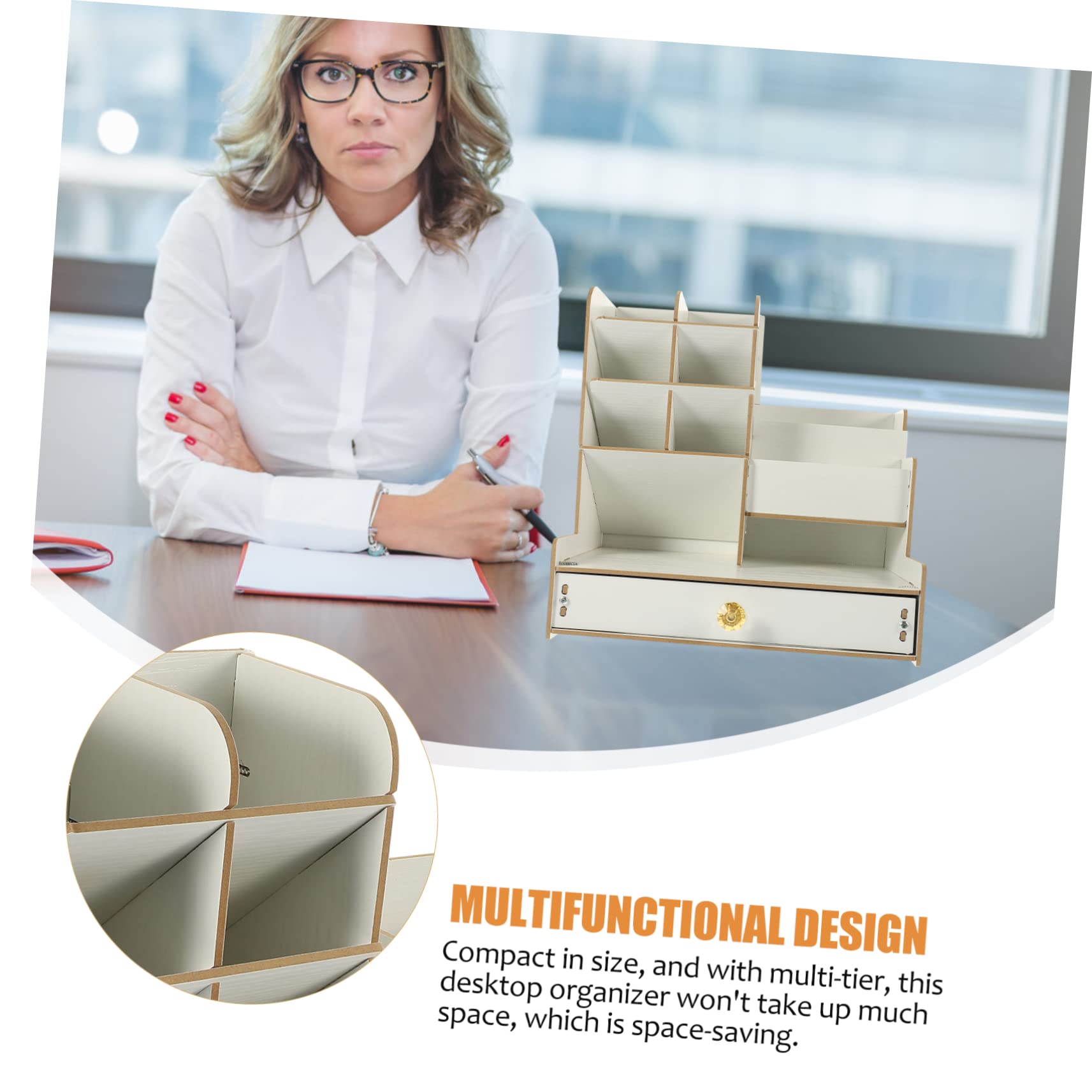 Garneck Portaoggetti da Scrivania in Legno Bianco Cassetto, Multi-tier | Scomparti Multipli, Grande Capienza, per Studio e Camera, Organizer per Cancelleria